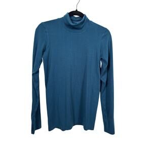 Athleta Turtleneck Top Womens M Teal Sardinia Blue Foresthill Ascent Wool Blend